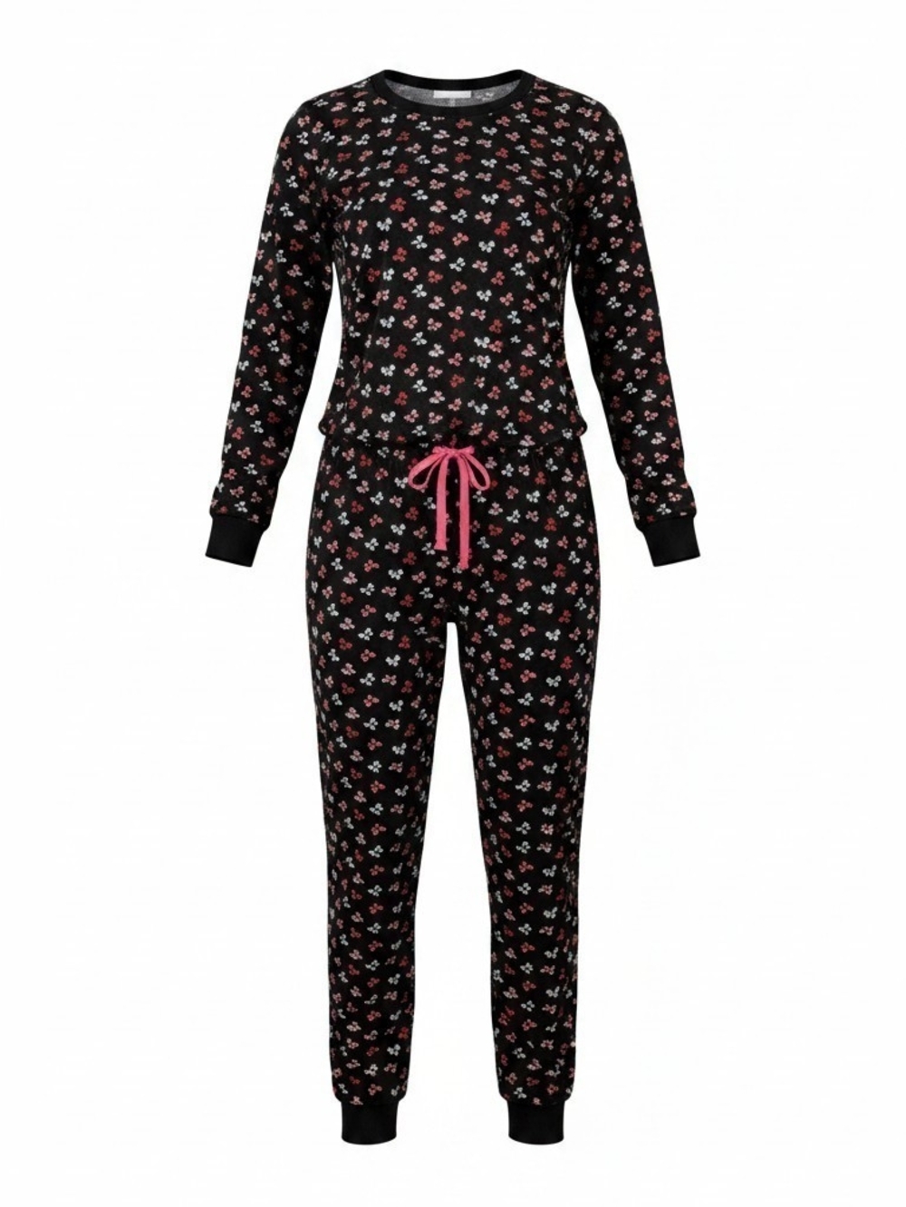 kate spade Black Floral Long-Sleeve Girls Pajama Set with Pink Drawstring